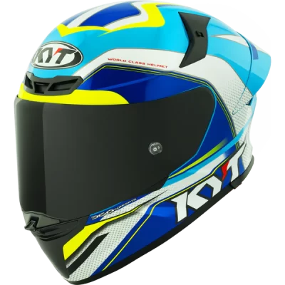 KYT TT Revo Grand Prix White Light Blue Gloss Helmet